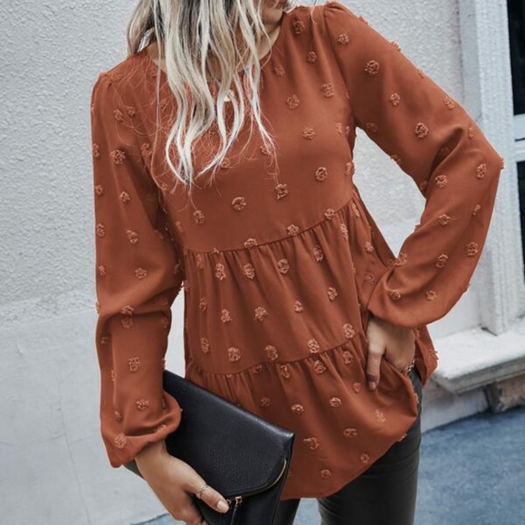 Classic Navy Blue Swiss Dot Ruffle Top Minimalist - Picture 8 of 12